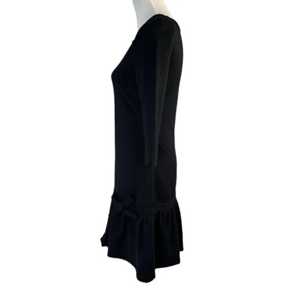 Kate Spade New York Arlen Ponte Dress Black 3/4 Sleeve Bow Drop Waist Size 2 NEW